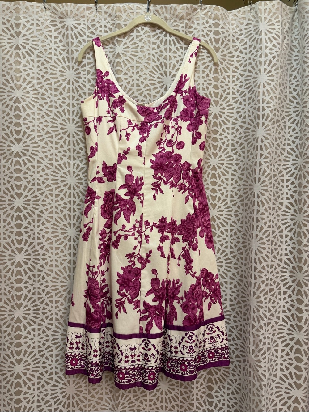 Nine West Cream-and-Magenta Floral Midi Dress